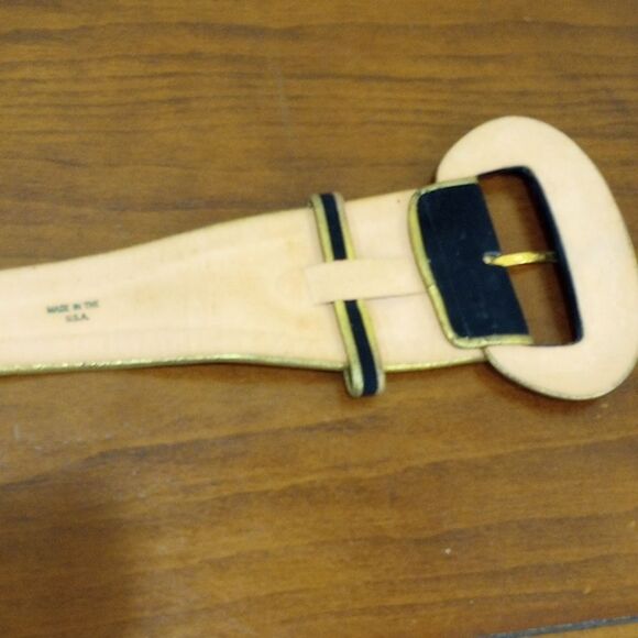 Donna Karan Black Suede Belt Oversized Buckle Gold Piping - S - Vintage 80s -90s main image 9